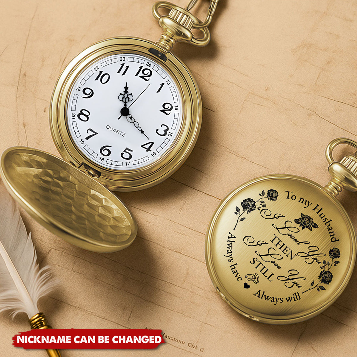 To My Husband, I Loved You Then, Hearts and Roses, Personalized Pocket Watch