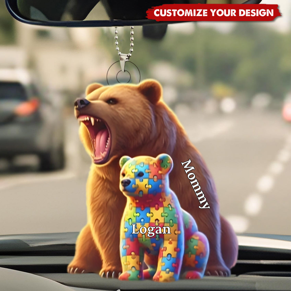Autism Mama Bear Personalized Acrylic Car Ornament, Gifts For Mom
