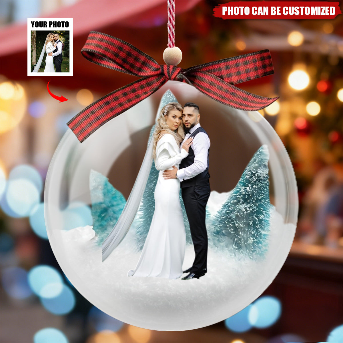 Custom Photo Snow Globe Wedding Ornament - Personalized 3D Christmas Ball Ornament