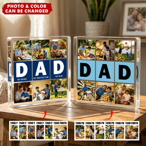 Personalized Dad Nine-Grid 6 Photos Collage Square Acrylic Plaque - Father's Day Birthday Gift for Father