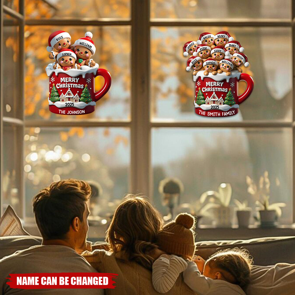 Gingerbread Family In Hot Cocoa Christmas Personalized Decal