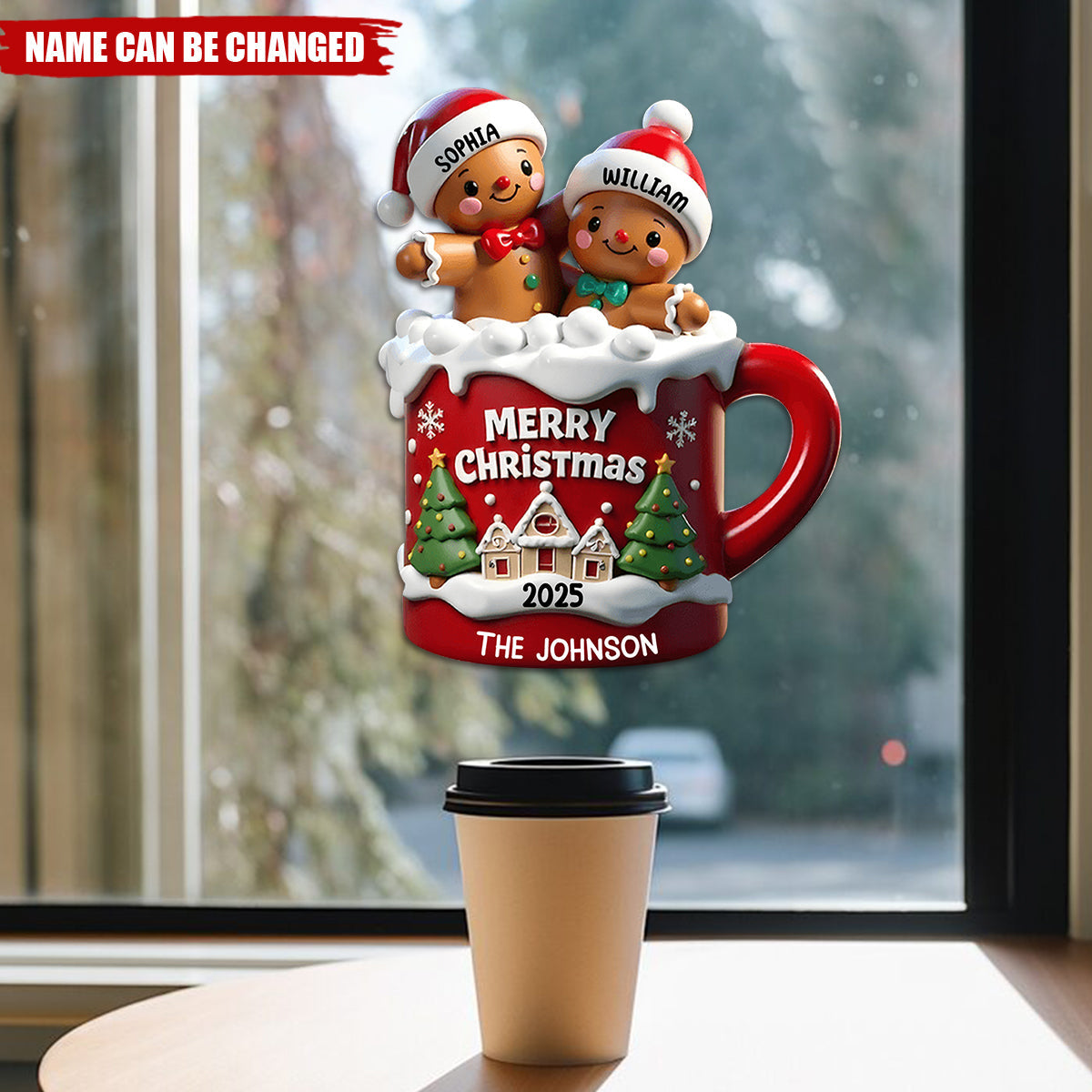 Gingerbread Family In Hot Cocoa Christmas Personalized Decal