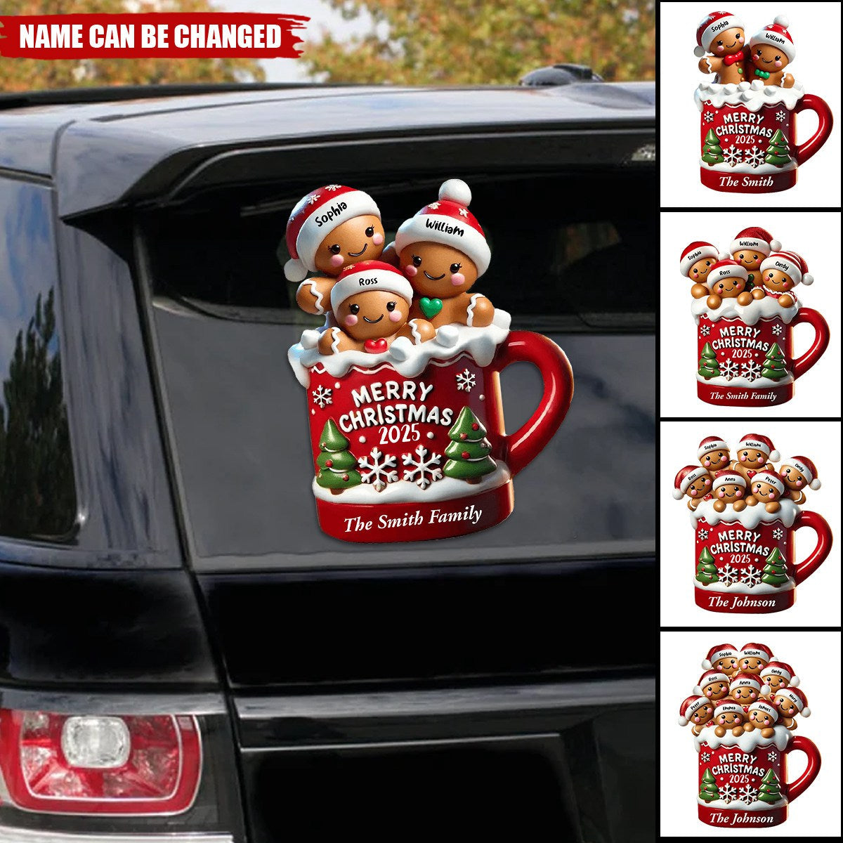 Gingerbread Family In Hot Cocoa Christmas Decor Personalized Decal