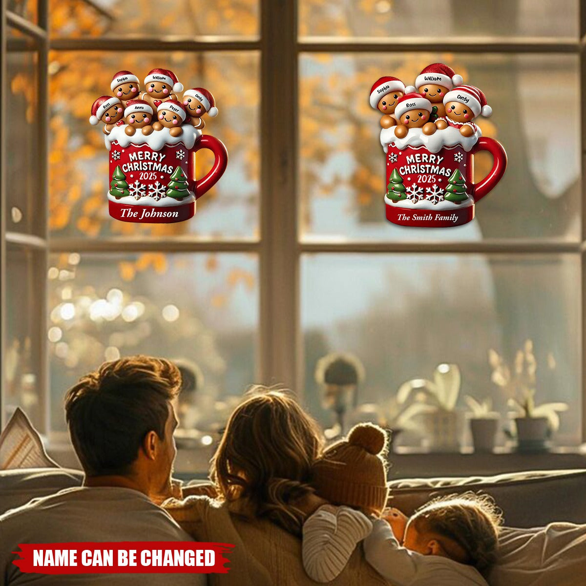 Gingerbread Family In Hot Cocoa Christmas Decor Personalized Decal