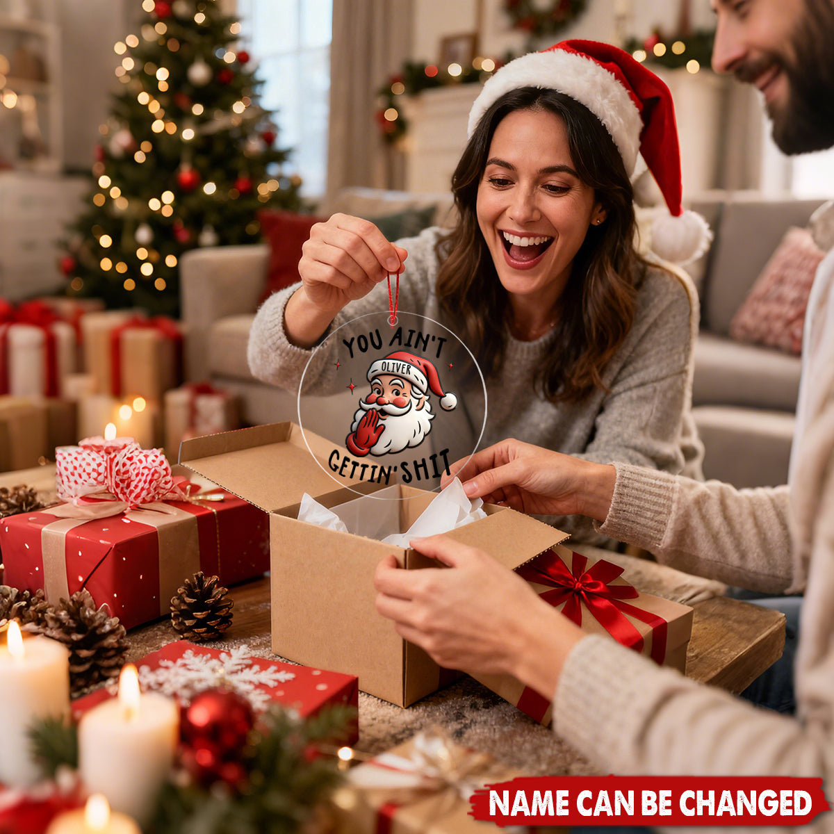 Funny Christmas Santa Personalized Acrylic Ornament