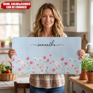 Custom Birth Flower & Name For Her, Coworkers, Friends, Teacher - Personalized Desk Mat