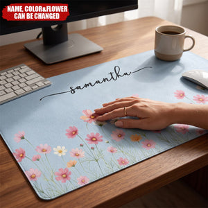 Custom Birth Flower & Name For Her, Coworkers, Friends, Teacher - Personalized Desk Mat