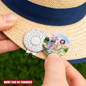 Personalized Cartoon Golf Woman Golf Ball Marker Magnetic Hat Clip with Name Birthday Christmas Gift for Golf Lover