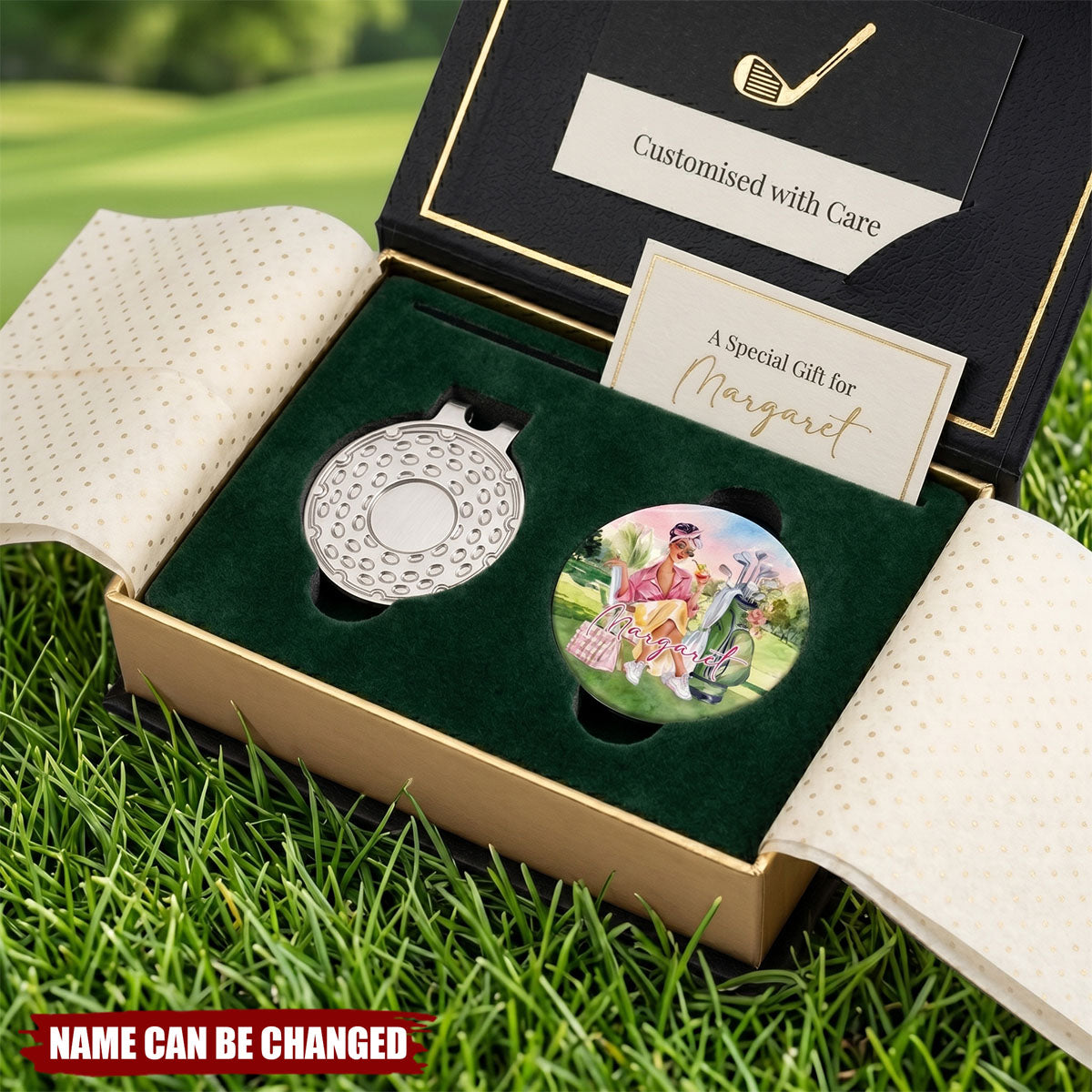 Personalized Cartoon Golf Woman Golf Ball Marker Magnetic Hat Clip with Name Birthday Christmas Gift for Golf Lover