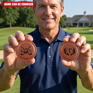 Personalized Golf Clubs Monogram Leather Magnetic Golf Ball Marker with Initial and Name Birthday Father's Day Gift for Golf Lovers
