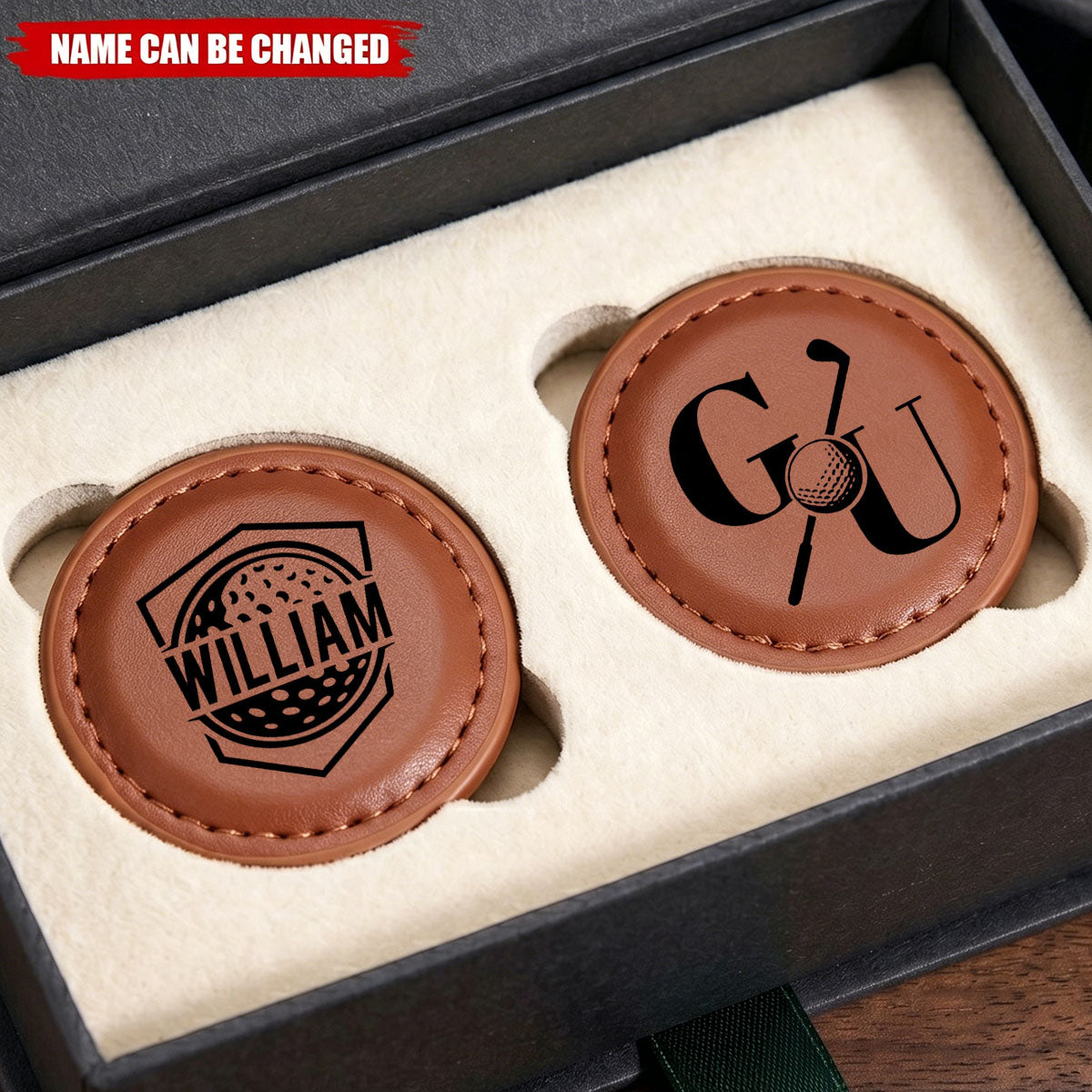 Personalized Golf Silhouette Monogram PU Leather Magnetic Golf Ball Marker with Initial and Name Club Birthday Father's Day Gift for Golf Lovers