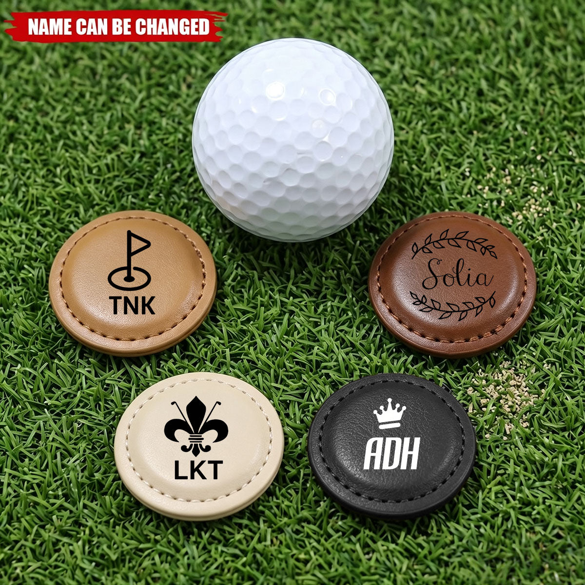 Personalized Golf-Themed Monogram Magnetic PU Leather Golf Ball Marker with Name and Initial Birthday Gift for Golf Lovers Golfers