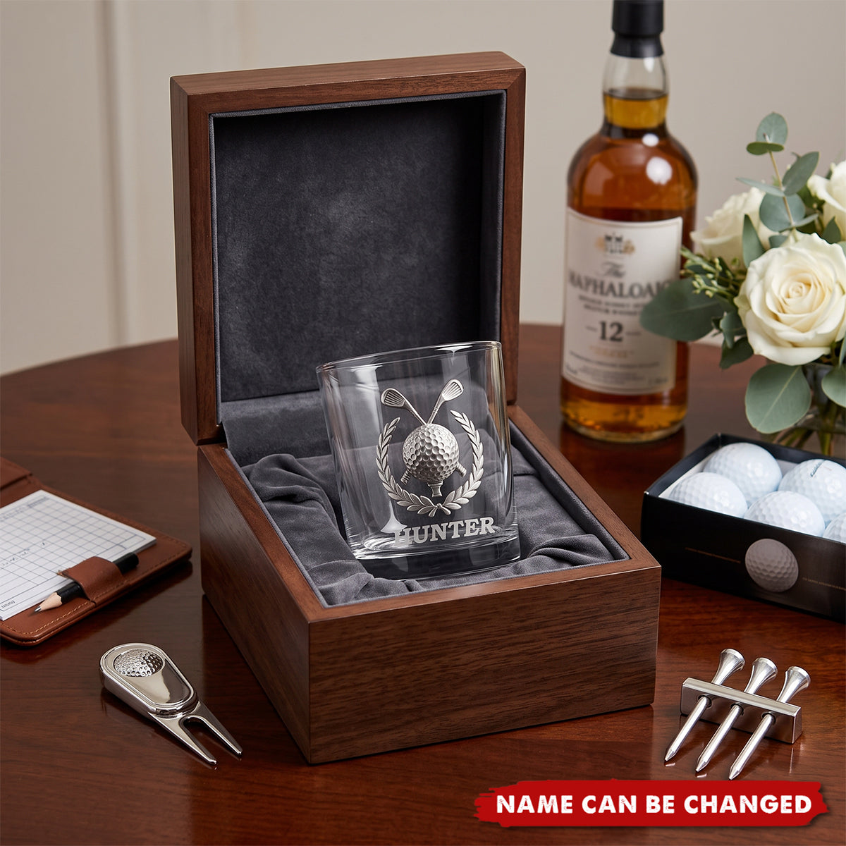 Personalized Print Golf Theme Whiskey Glass with Name Golf Club Birthday Father's Day Gift for Golf Lovers