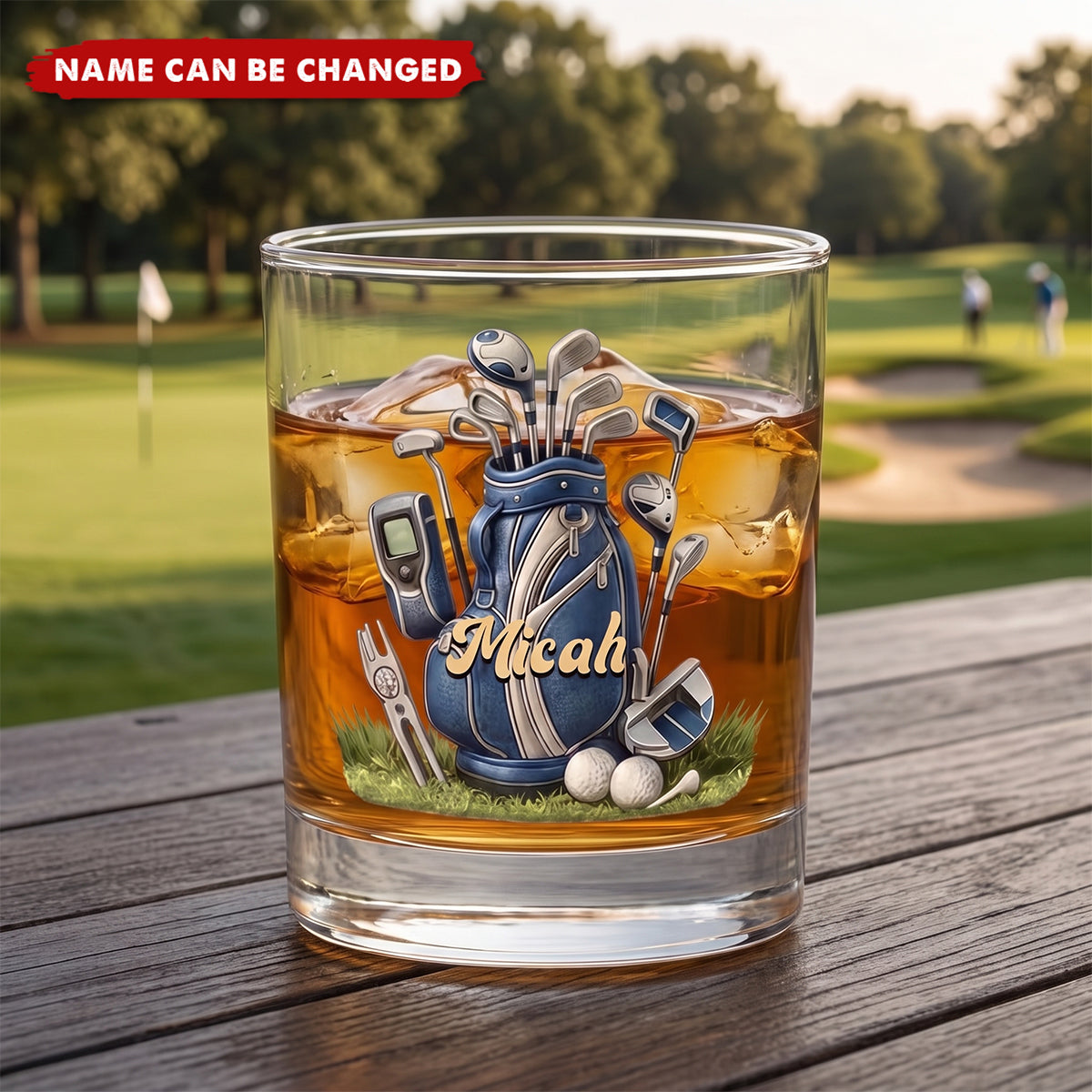 Personalized Golf Ball Rock Whiskey Glass with Name Father's Day Birthday Gift for Golf Lovers Whiskey Drinkers