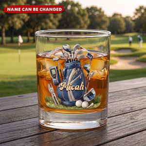 Personalized Golf Ball Rock Whiskey Glass with Name Father's Day Birthday Gift for Golf Lovers Whiskey Drinkers