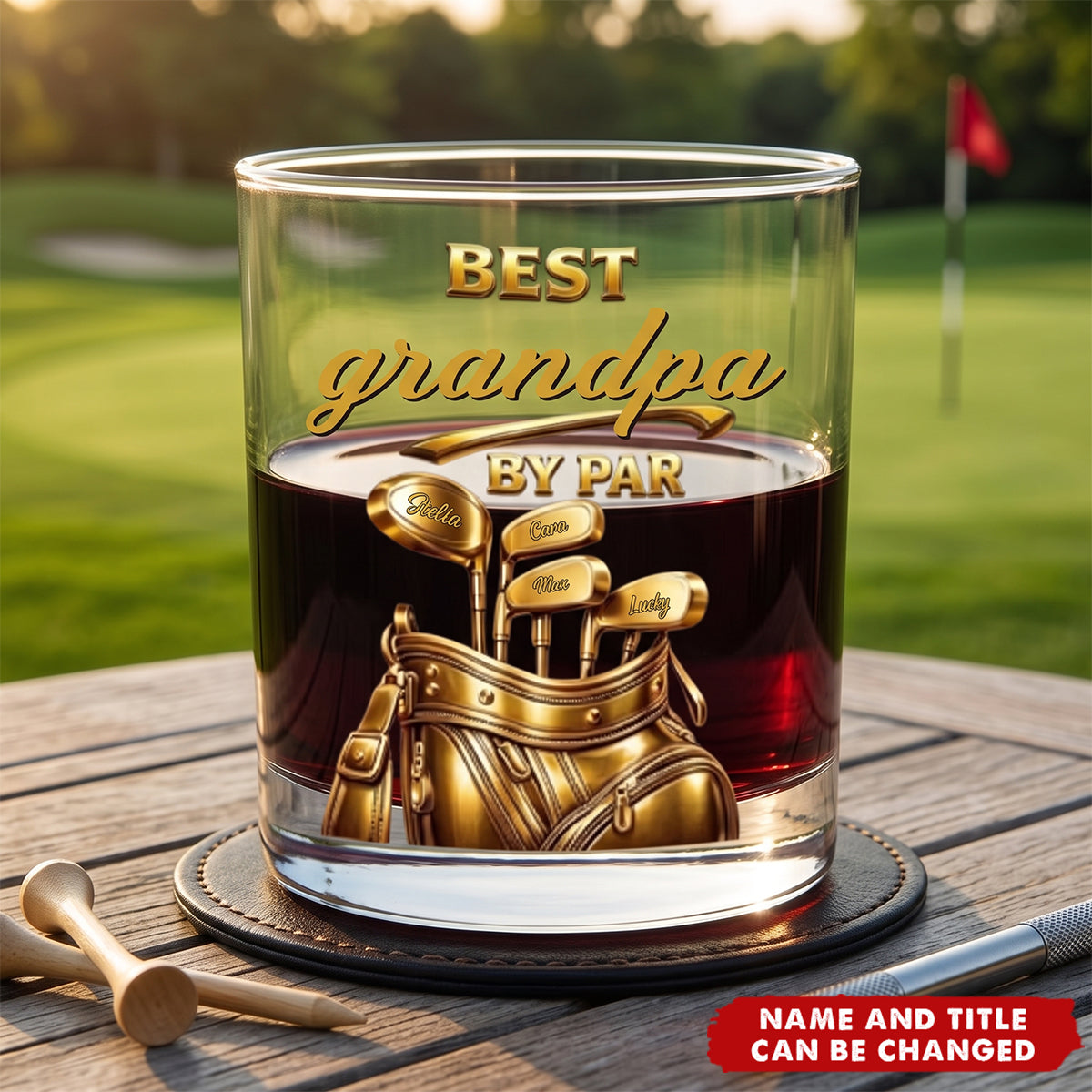 Personalized Best Grandpa Golf Whiskey Glass with Names and Title Daily Use Father's Day Birthday Gift for Dad Grandpa