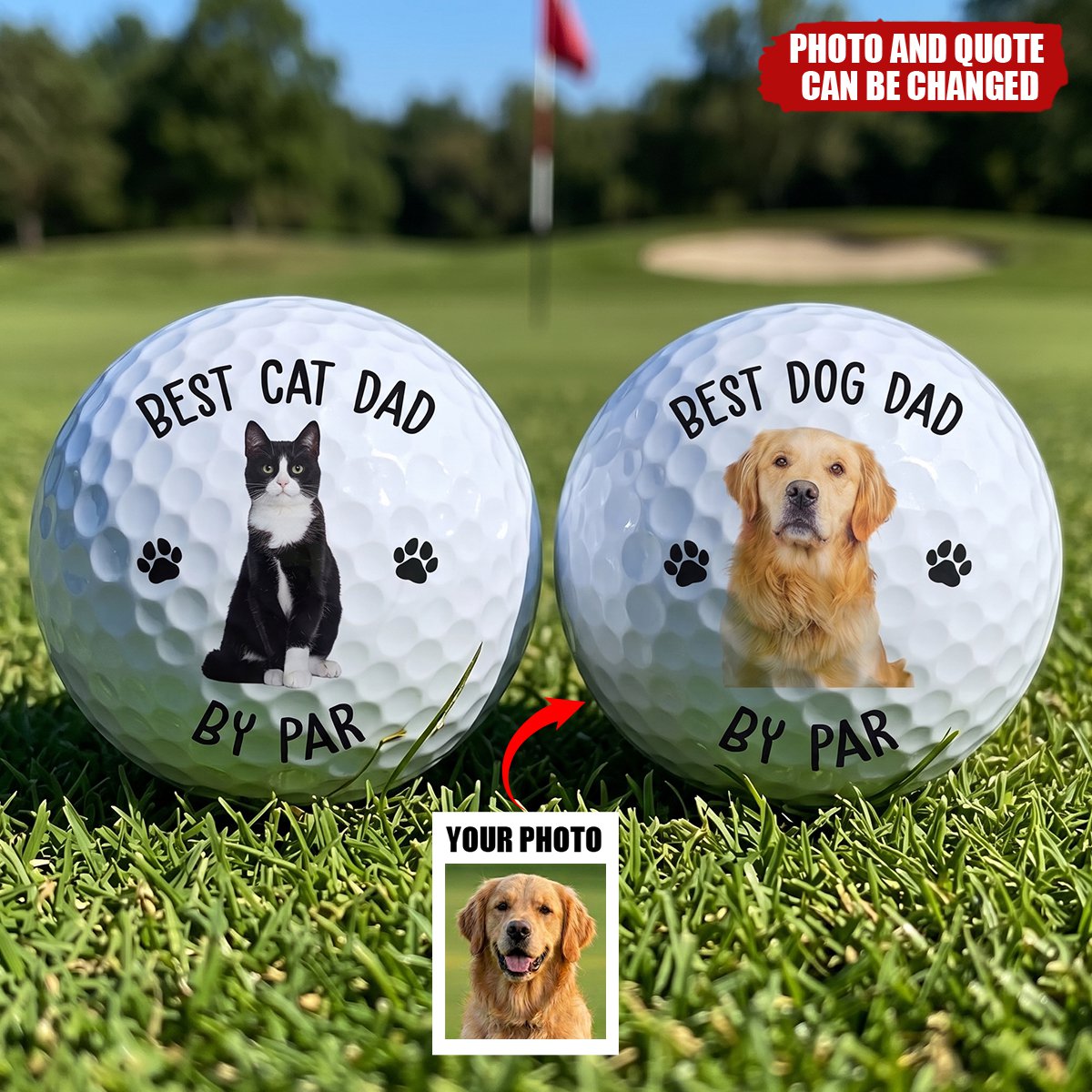 Best Dog Dad By Par Gift For Dog, Cat Dad - Personalized Photo Golf Ball