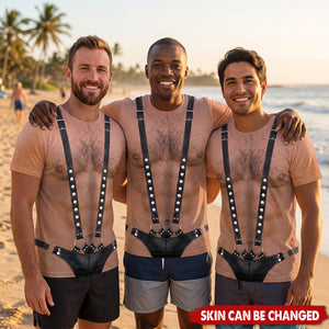 Men's Funny 3D Hairy Chest, Bachelor Party Costume, Adult Humor Halloween Cosplay - Personalized Shirt