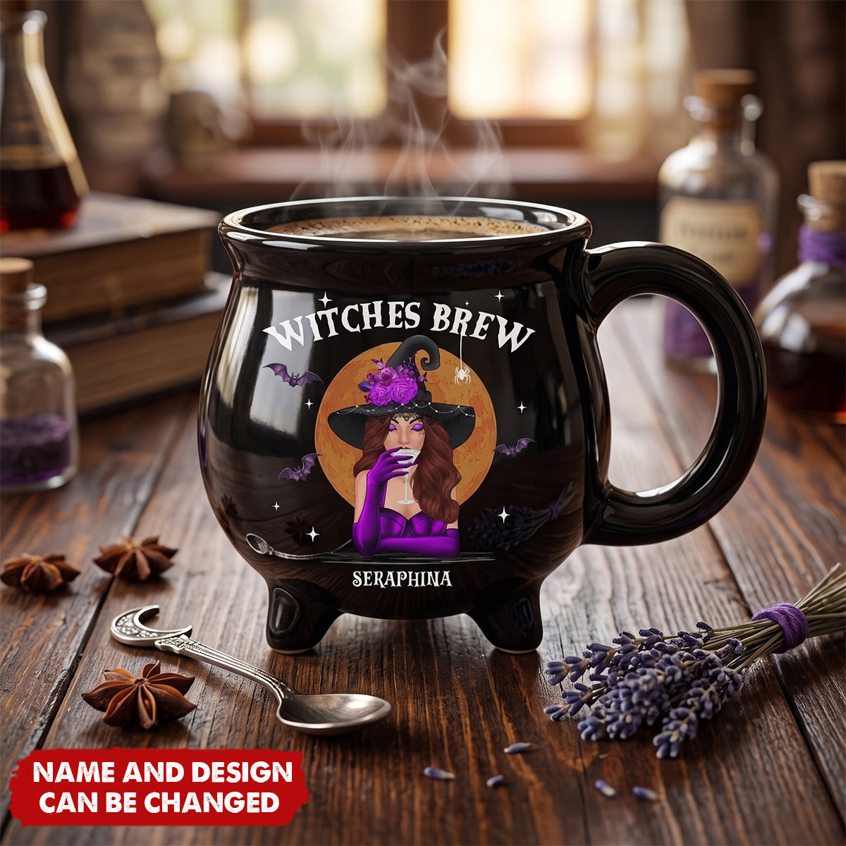 Custom Ceramic Cauldron Coffee Mug - Personalized Halloween Witchy Gifts For Besties, Sisters, BFF, Family, Yourself - She Drinks Like A Queen, But Hexes Like A Goddess