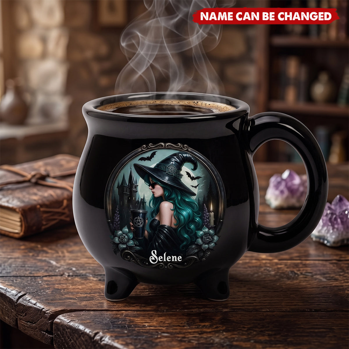 Custom Ceramic Cauldron Coffee Mug - Personalized Halloween Witchy Gifts For Besties, Sisters, BFF, Family, Yourself - Mystic Witch Vibes