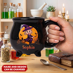 Custom Ceramic Cauldron Coffee Mug - Personalized Halloween Witchy Gifts For Daughter, Granddaughter - Little Witch Magic