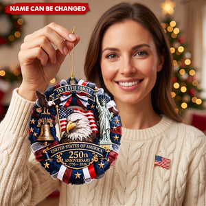 Custom Acrylic Ornament - Personalized America 250th Anniversary Christmas Gifts For Mom, Dad, Brother, Sister - United We Celebrate