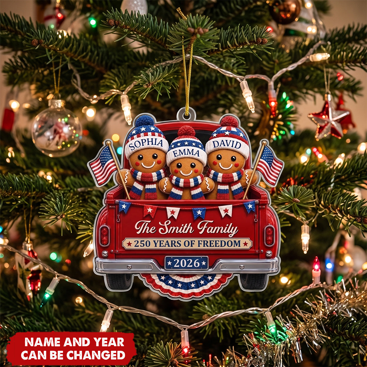Custom Acrylic Ornament - Personalized America 250th Anniversary Christmas Gifts For Mom, Dad, Brother, Sister - Sweet Traditions Of Freedom