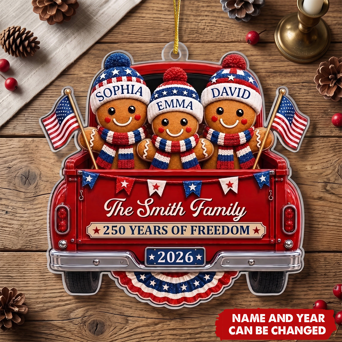 Custom Acrylic Ornament - Personalized America 250th Anniversary Christmas Gifts For Mom, Dad, Brother, Sister - Sweet Traditions Of Freedom