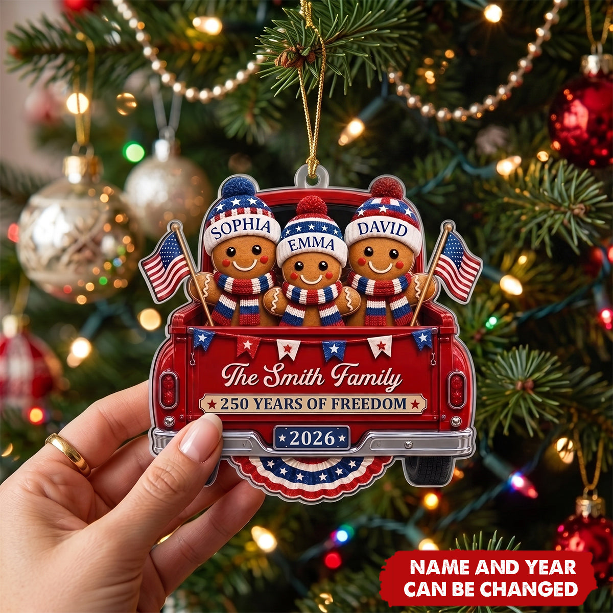 Custom Acrylic Ornament - Personalized America 250th Anniversary Christmas Gifts For Mom, Dad, Brother, Sister - Sweet Traditions Of Freedom