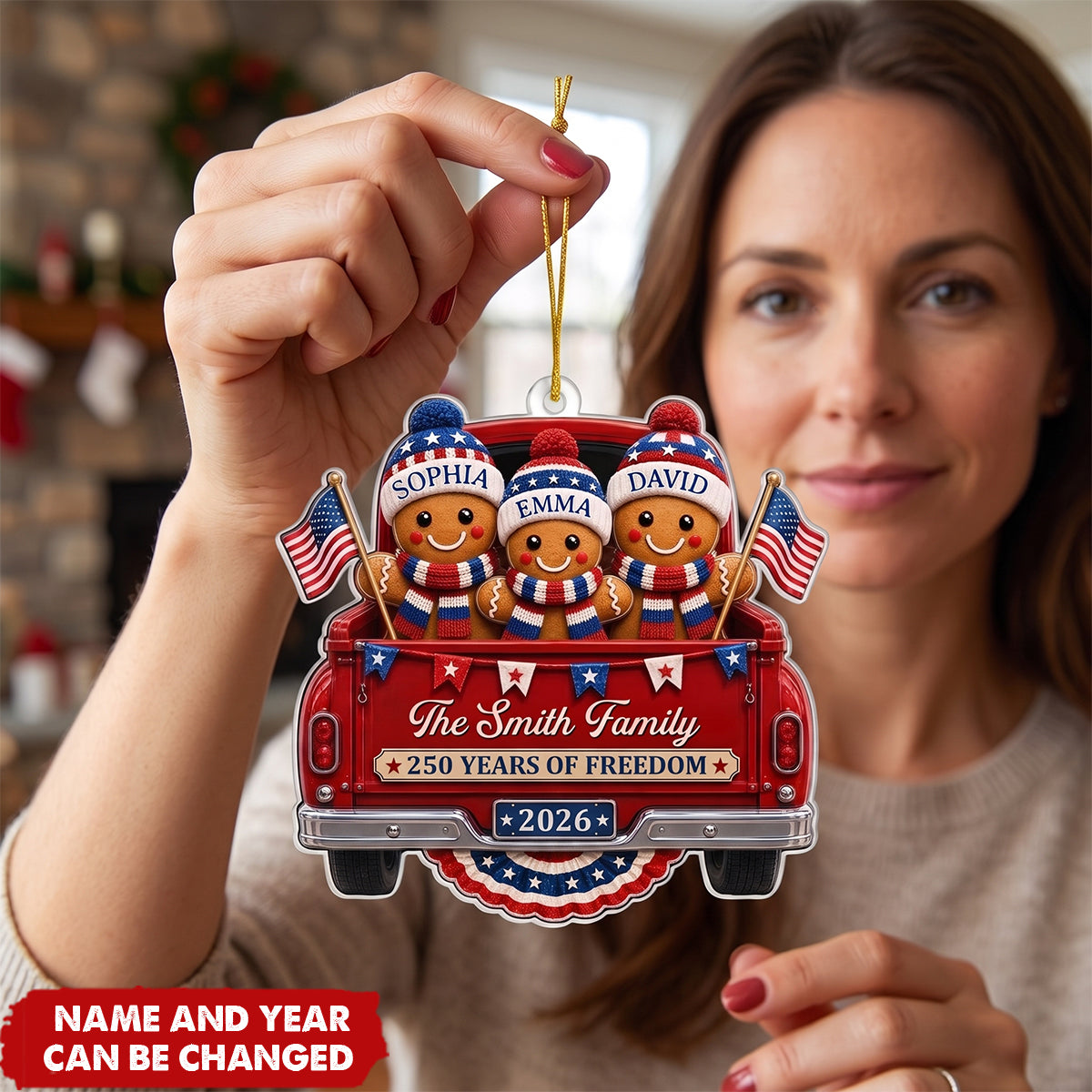 Custom Acrylic Ornament - Personalized America 250th Anniversary Christmas Gifts For Mom, Dad, Brother, Sister - Sweet Traditions Of Freedom