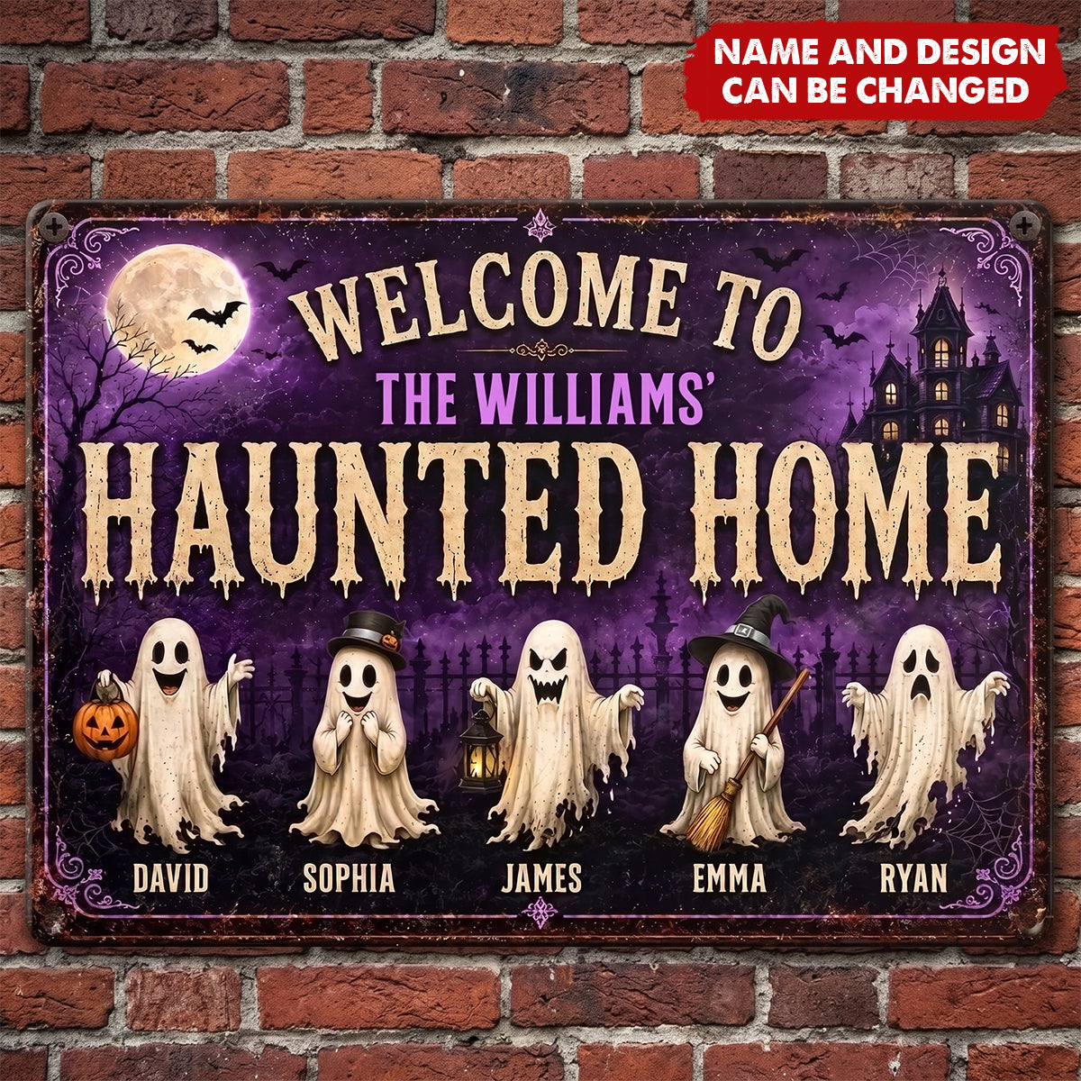Custom Ghost Home Decor Metal Sign - Personalized Halloween Birthday Gifts For For Mom, Dad, Brother, Sister - Ghosts Live Here Full Time