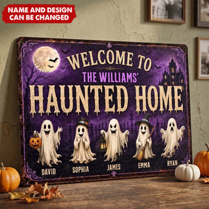 Custom Ghost Home Decor Metal Sign - Personalized Halloween Birthday Gifts For For Mom, Dad, Brother, Sister - Ghosts Live Here Full Time