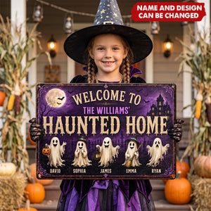 Custom Ghost Home Decor Metal Sign - Personalized Halloween Birthday Gifts For For Mom, Dad, Brother, Sister - Ghosts Live Here Full Time