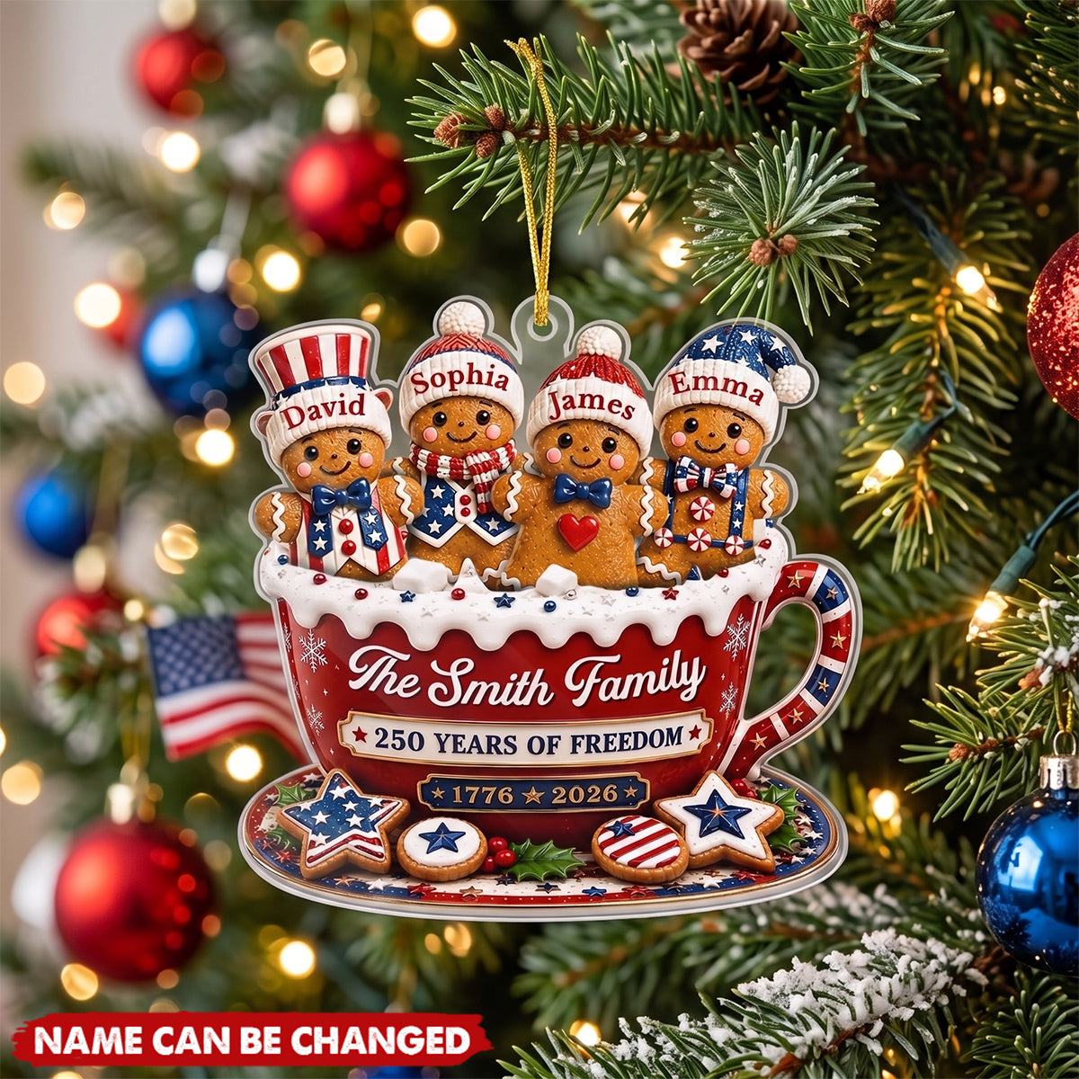 Custom Acrylic Ornament - Personalized America 250th Anniversary Christmas Gifts For Mom, Dad, Brother, Sister - Holiday Cheer Together