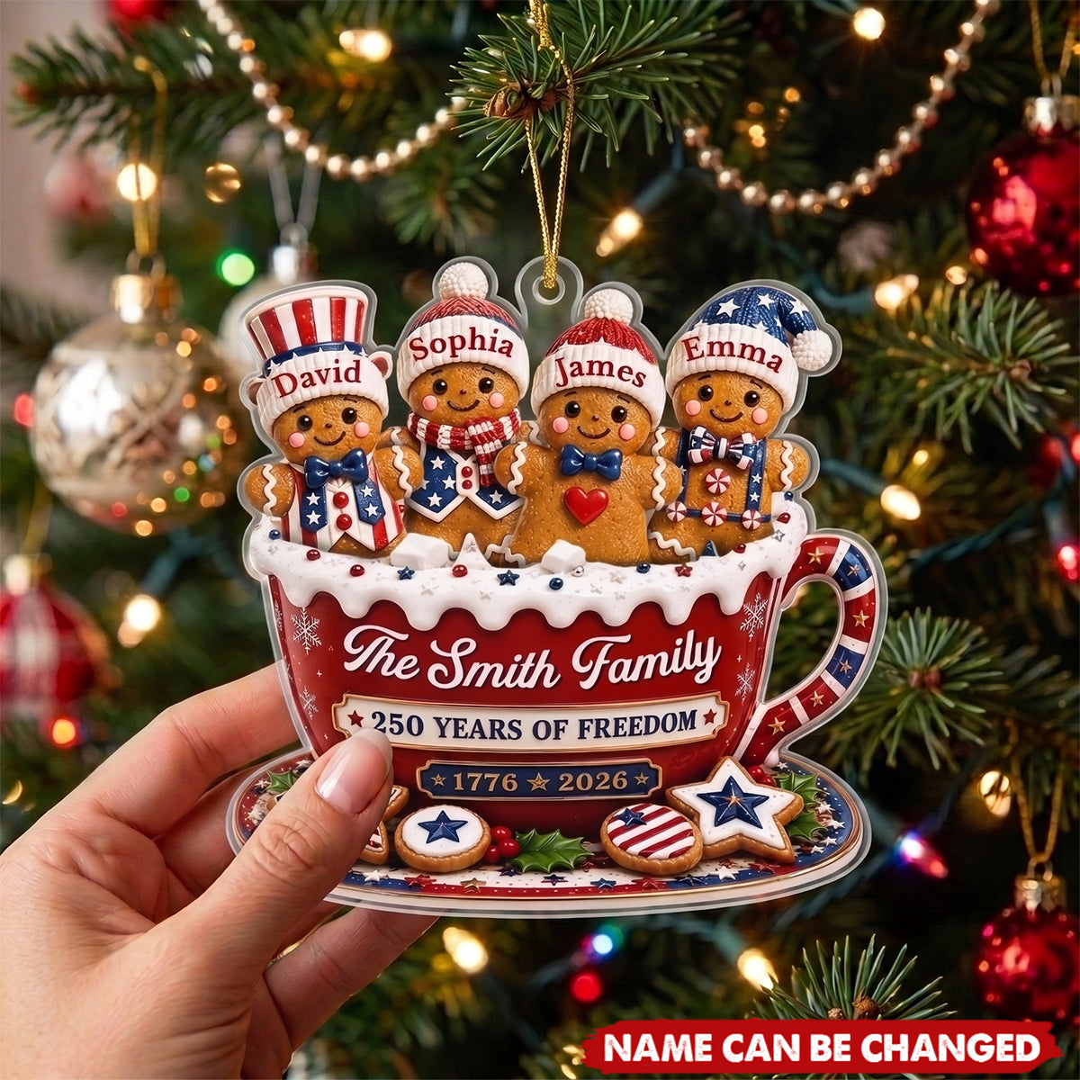 Custom Acrylic Ornament - Personalized America 250th Anniversary Christmas Gifts For Mom, Dad, Brother, Sister - Holiday Cheer Together