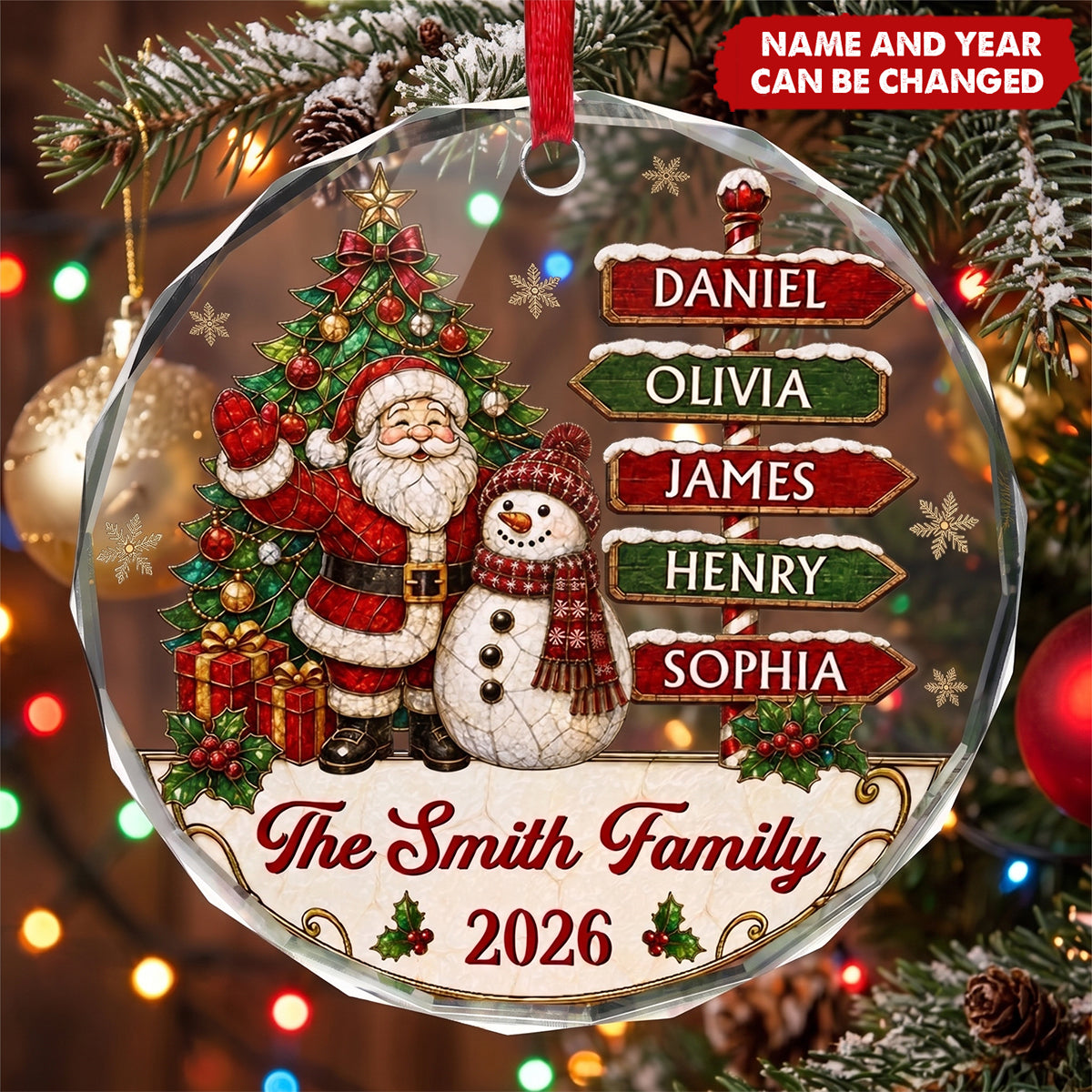 Custom Circle Glass Ornament - Personalized Christmas Birthday Gifts For Mom, Dad, Brother, Sister - Gathering Happiness