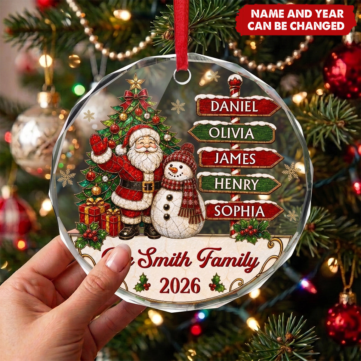 Custom Circle Glass Ornament - Personalized Christmas Birthday Gifts For Mom, Dad, Brother, Sister - Gathering Happiness