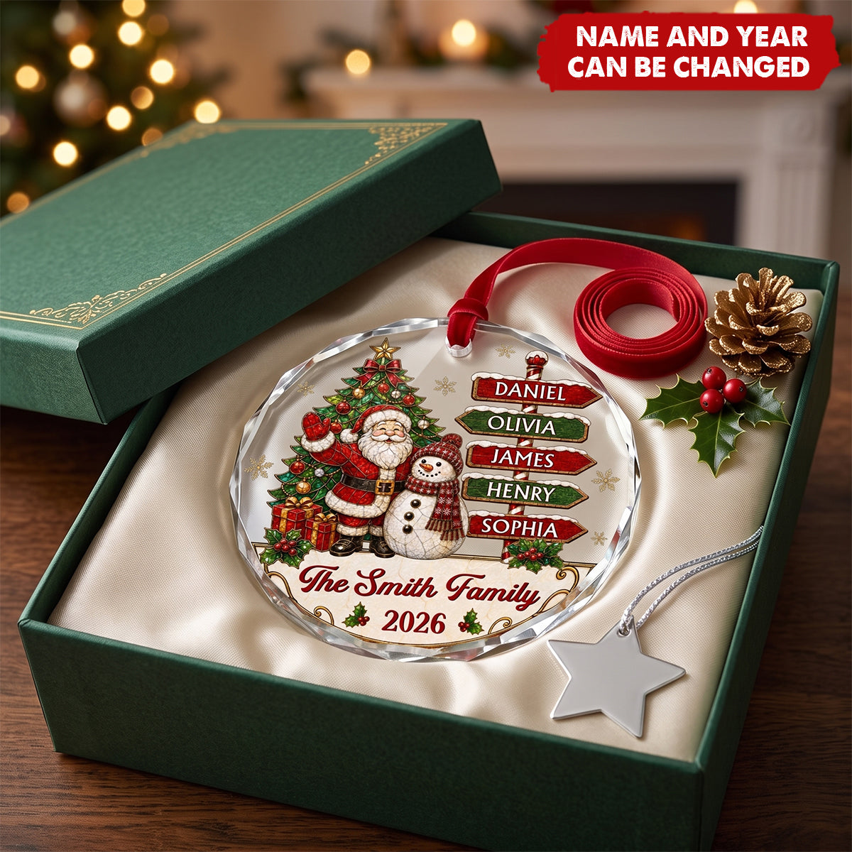 Custom Circle Glass Ornament - Personalized Christmas Birthday Gifts For Mom, Dad, Brother, Sister - Gathering Happiness