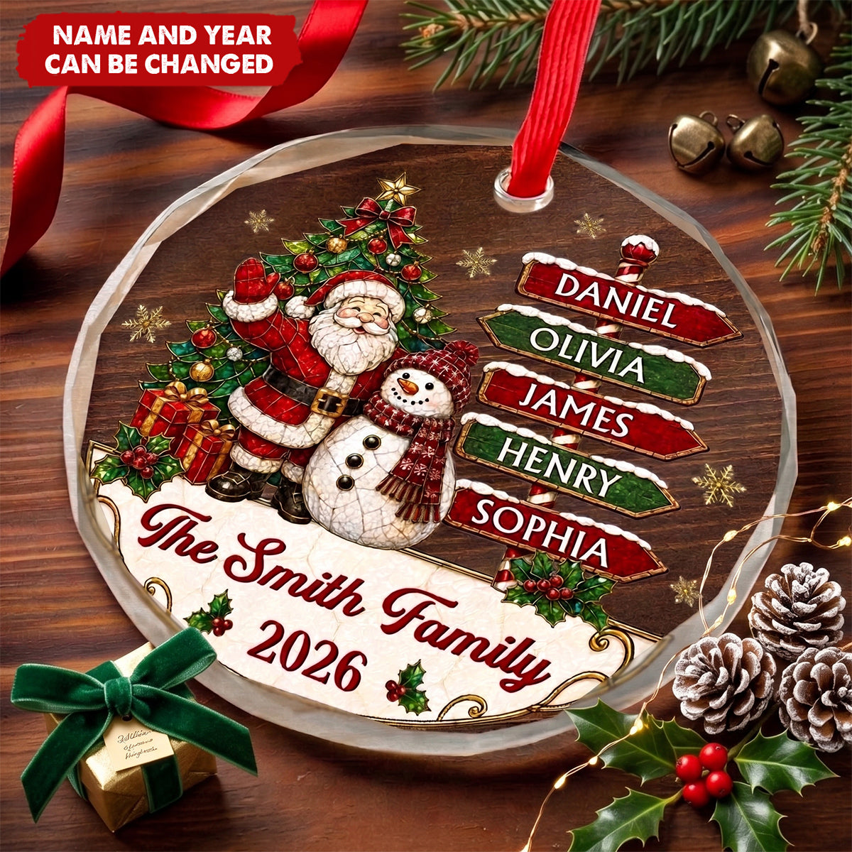 Custom Circle Glass Ornament - Personalized Christmas Birthday Gifts For Mom, Dad, Brother, Sister - Gathering Happiness