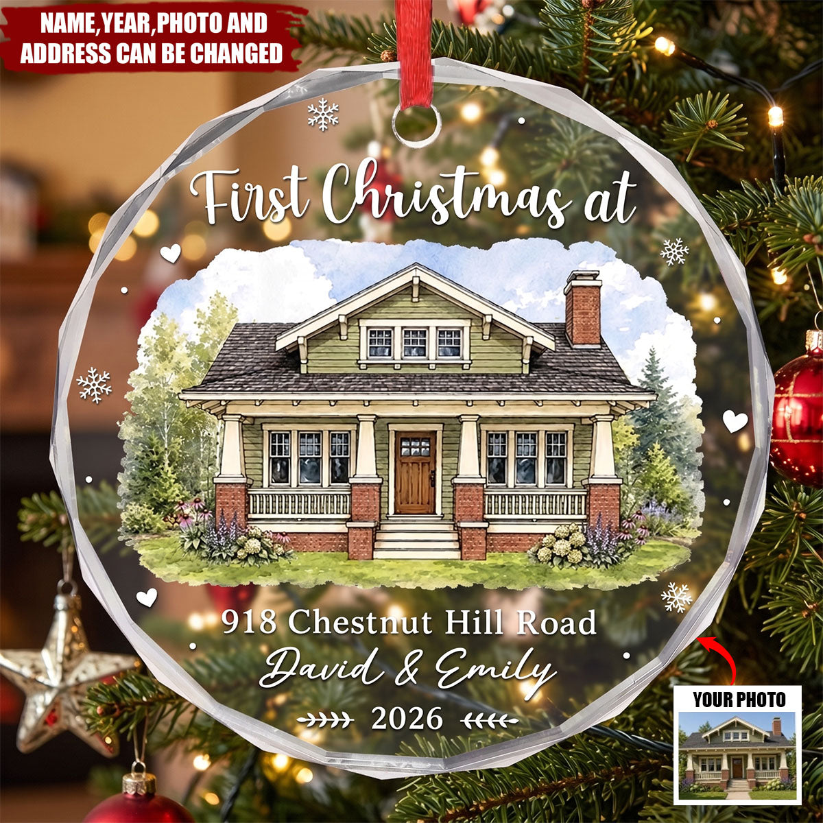 Custom Photo New Home Circle Glass Ornament - Personalized Anniversary Christmas Wedding Gifts For Husband And Wife, Him And Her - New Keys New Memories
