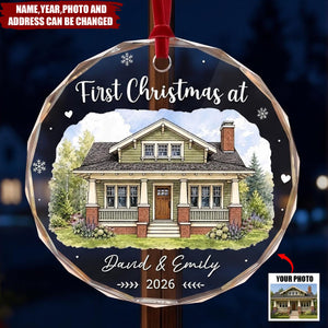 Custom Photo New Home Circle Glass Ornament - Personalized Anniversary Christmas Wedding Gifts For Husband And Wife, Him And Her - New Keys New Memories