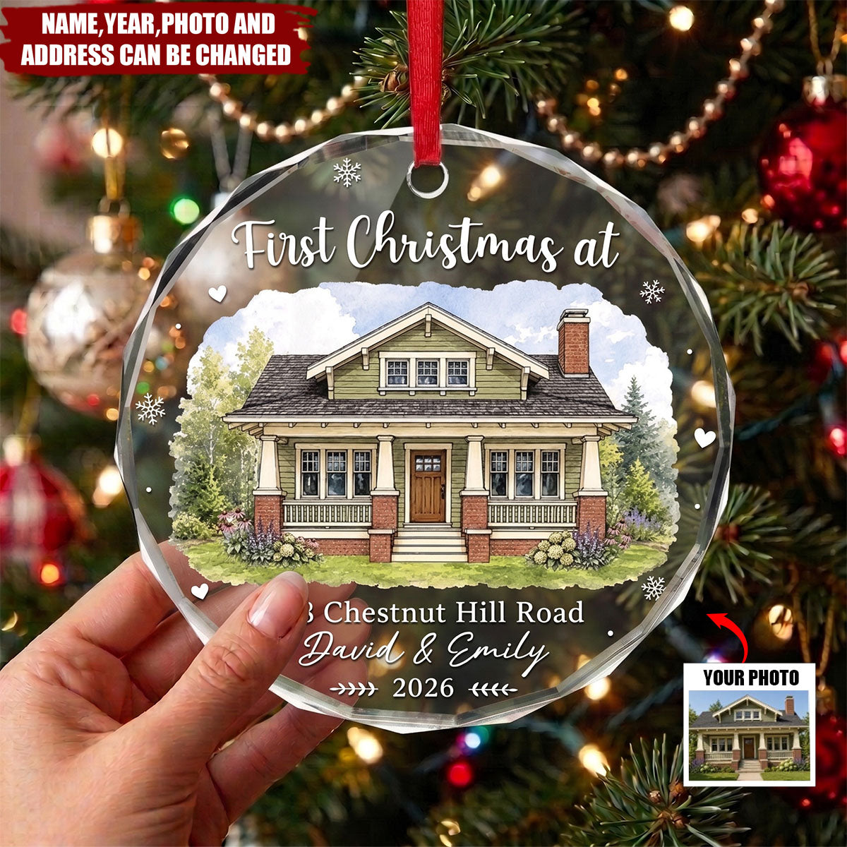 Custom Photo New Home Circle Glass Ornament - Personalized Anniversary Christmas Wedding Gifts For Husband And Wife, Him And Her - New Keys New Memories