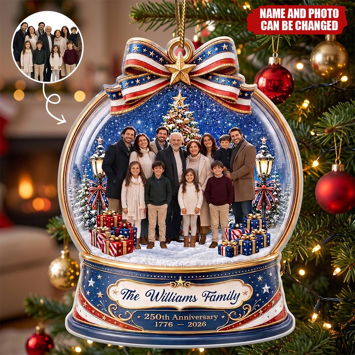 Custom Acrylic Ornament - Personalized Custom Photo Christmas 250th Anniversary Family Wrapped In Love