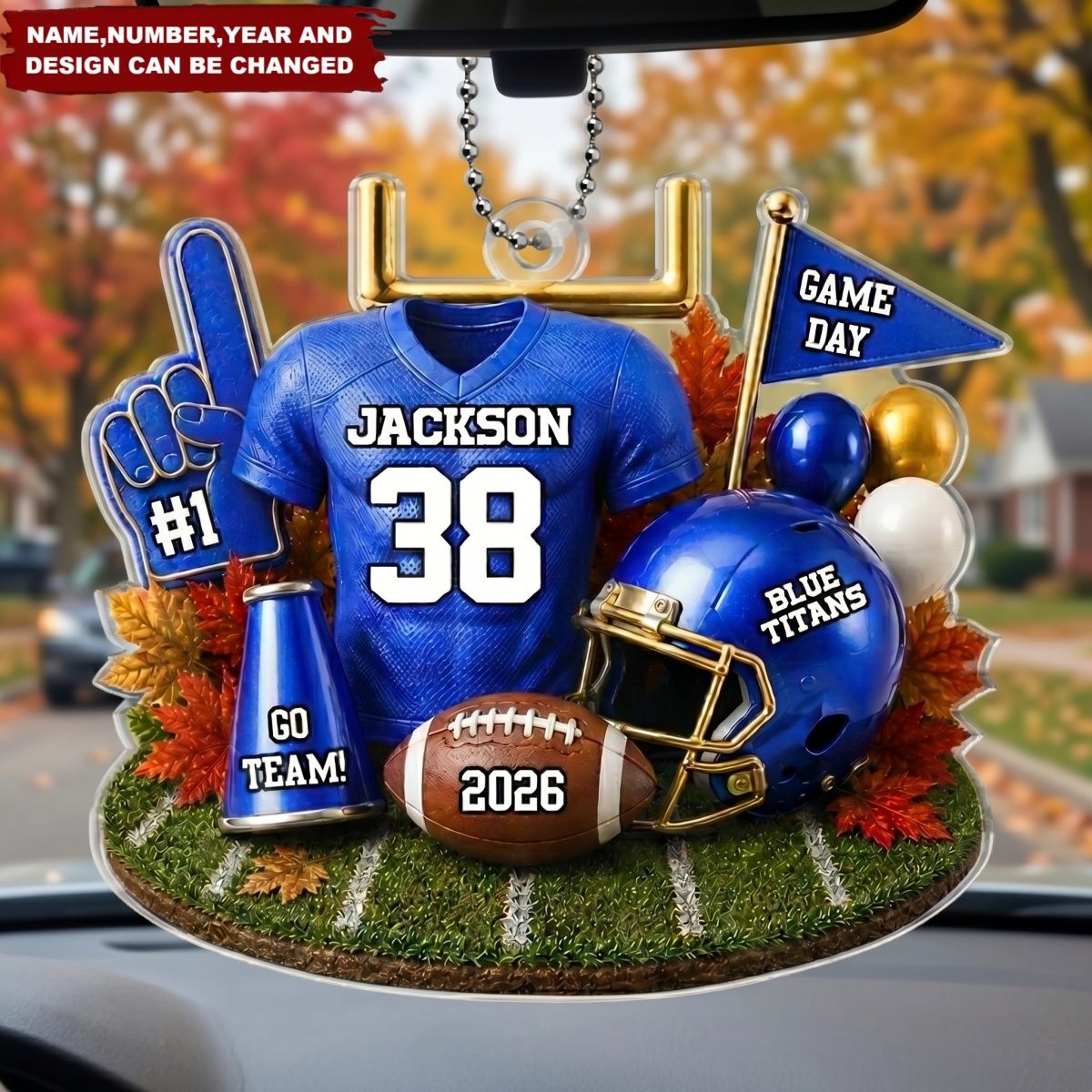 Custom America Football Acrylic Car Ornament - Personalized Birthday Gifts For America Football Lovers, Sports Fans, Sports Lovers - Built For Kickoff
