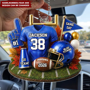 Custom America Football Acrylic Car Ornament - Personalized Birthday Gifts For America Football Lovers, Sports Fans, Sports Lovers - Built For Kickoff