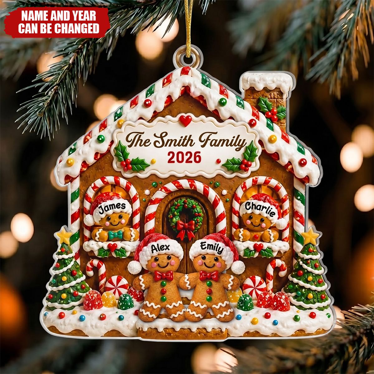 Custom Gingerbread Acrylic Ornament - Personalized Christmas Birthday Gifts For Mom, Dad, Brother, Sister - Sweet Memories Together