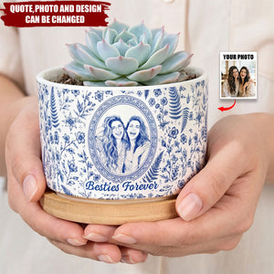Custom Photo Portrait Gift For Friend Besties - Personalized Plant Pot