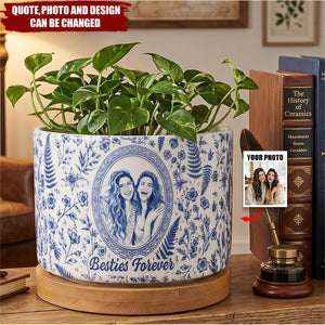 Custom Photo Portrait Gift For Friend Besties - Personalized Plant Pot
