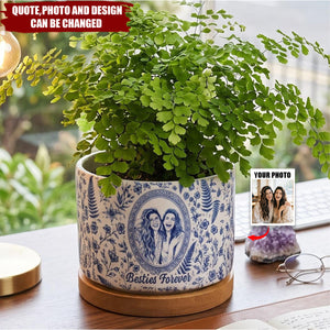 Custom Photo Portrait Gift For Friend Besties - Personalized Plant Pot
