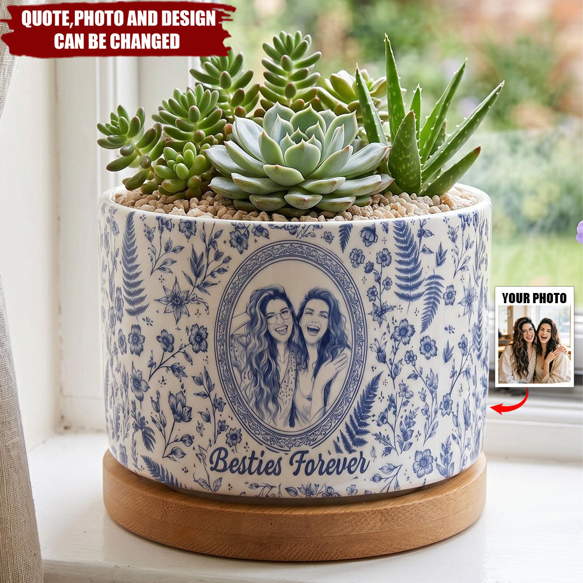 Custom Photo Portrait Gift For Friend Besties - Personalized Plant Pot
